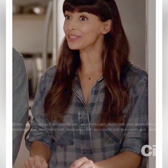 Bella Dahl blue plaid split back button front shirt distressed chambray medium - Picture 6 of 9